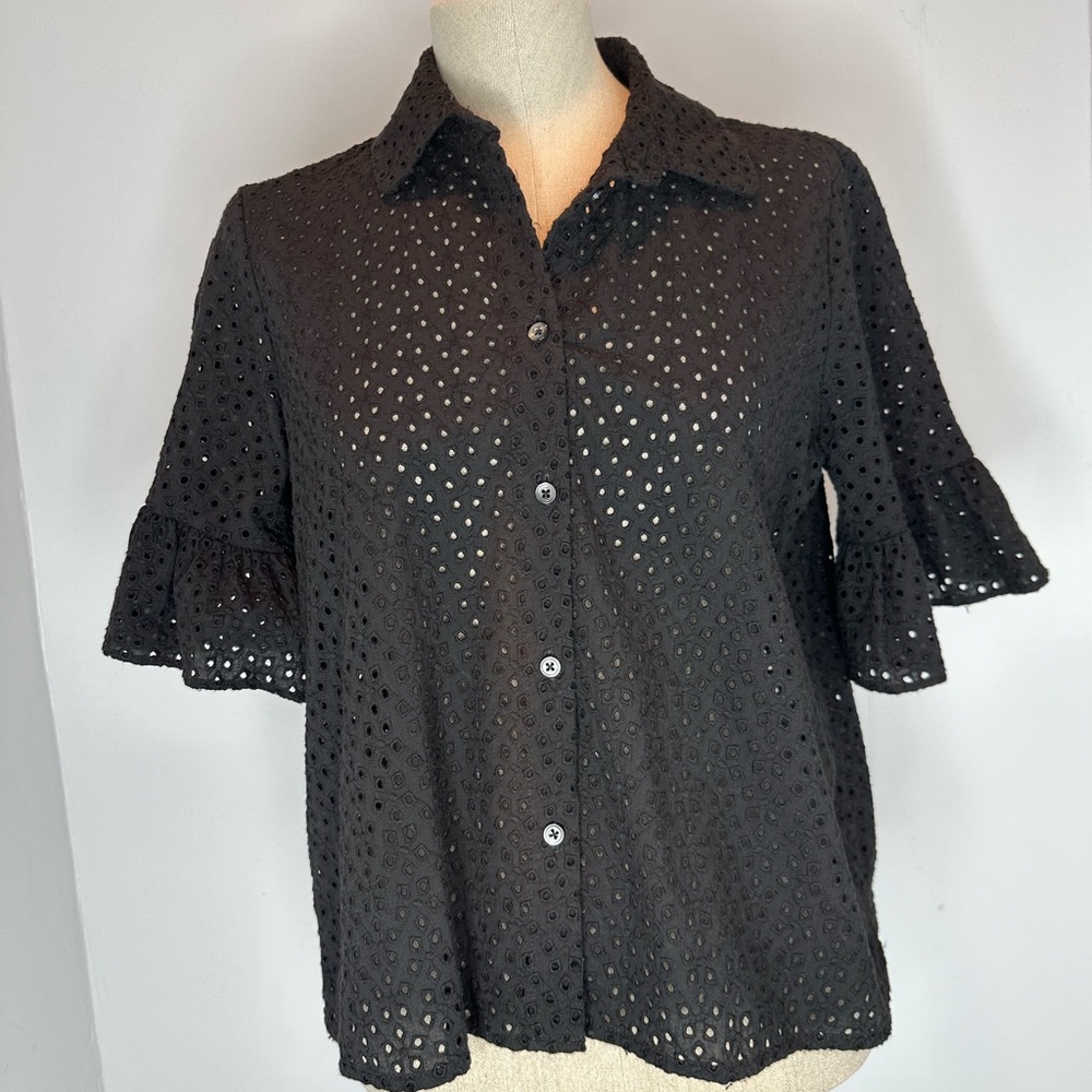 Madewell Black Eyelet Button-Front Women's Top